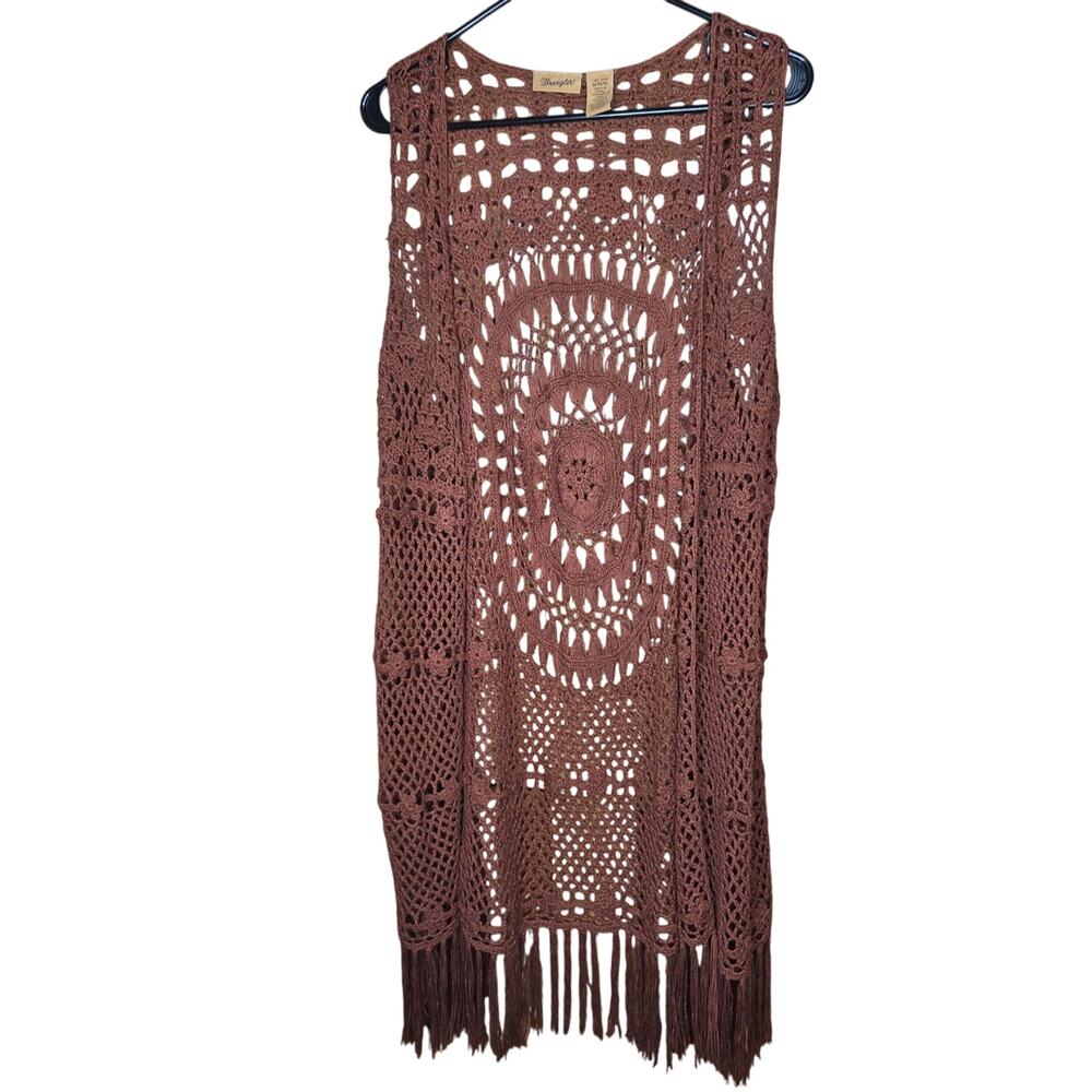 WRANGLER crochet open front duster cardigan woman's size medium fringe